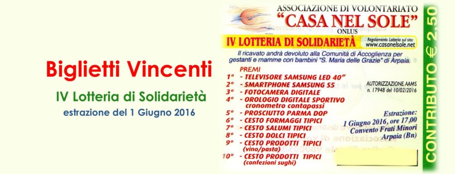 Biglietti Vincenti – IV Lotteria di Solidarietà